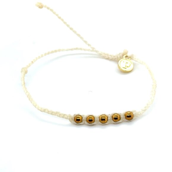 Pura Vida White Braid with 5 Gold Beads Bracelet - Picture 1 of 3